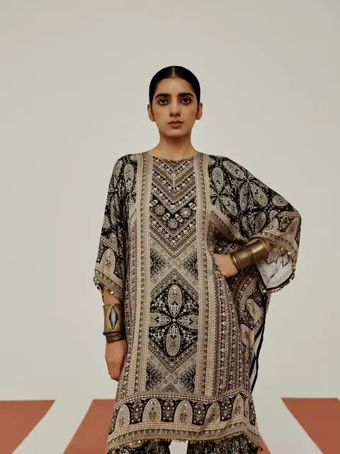 Black & Gold Printed Kaftan Set