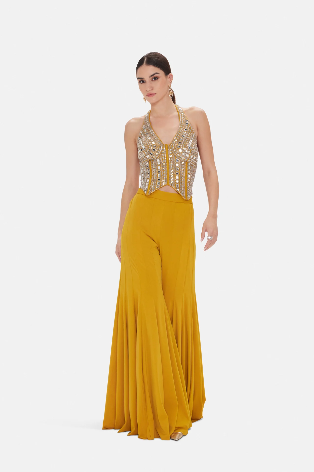 Mustard Embellished Corset and Skirt
