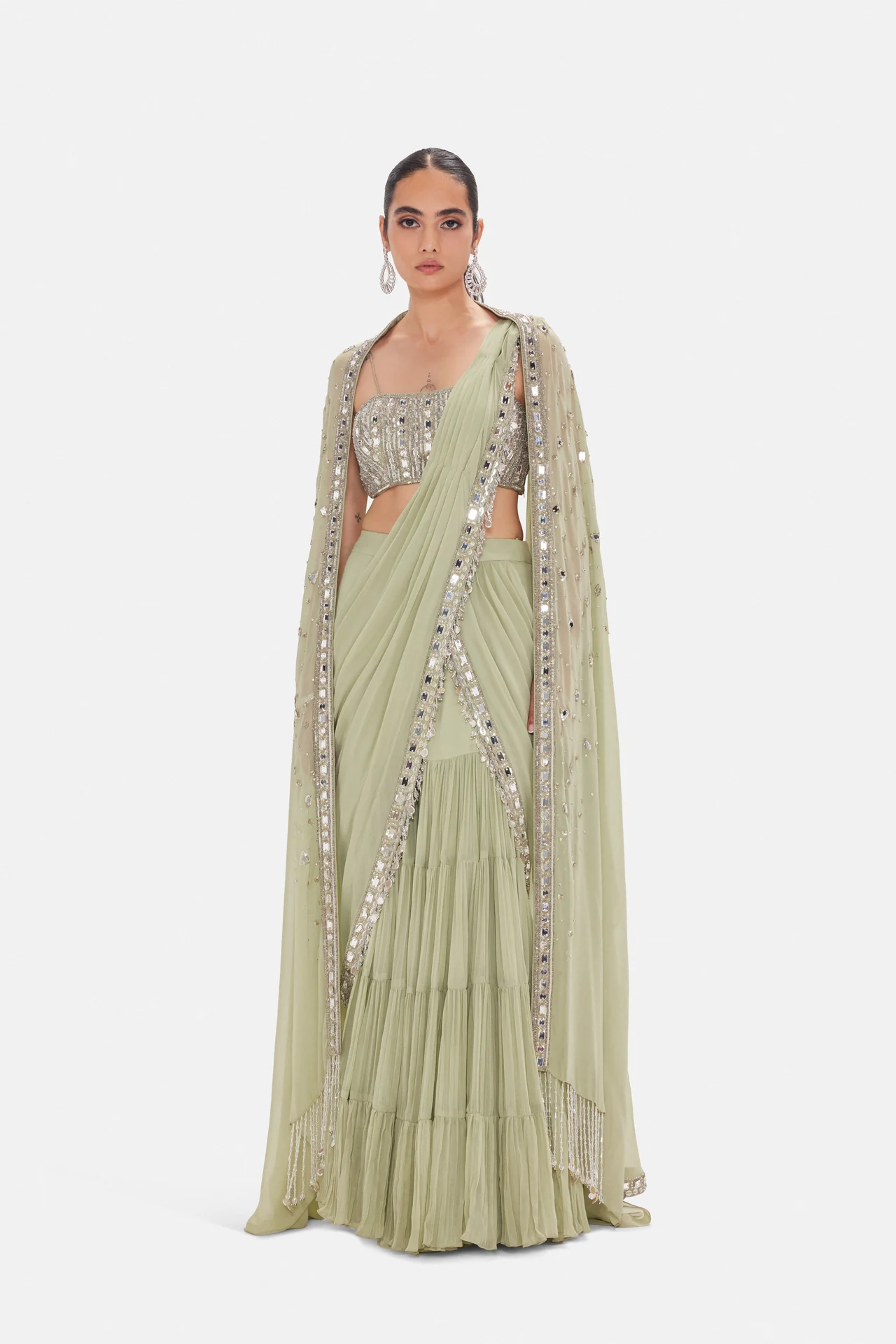Sage Green Embellished Saree