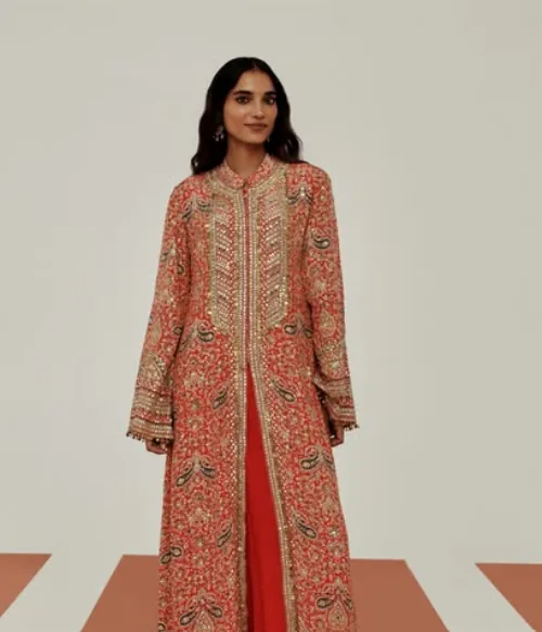 Red Embroidered Jacket Set