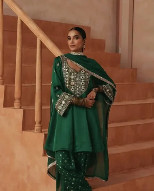 Green Embroidered Kurta Set