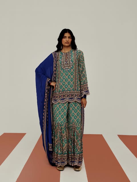 Basanti teal embroidered ensemble