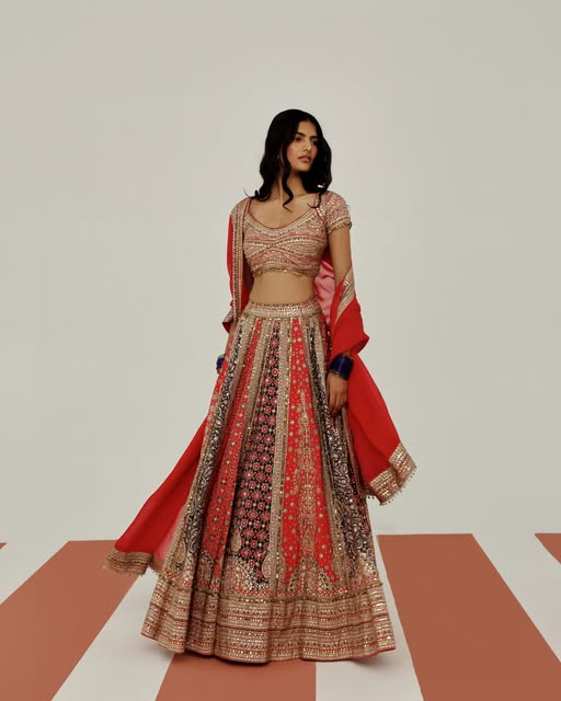 Red & Black Embellished Lehenga Set