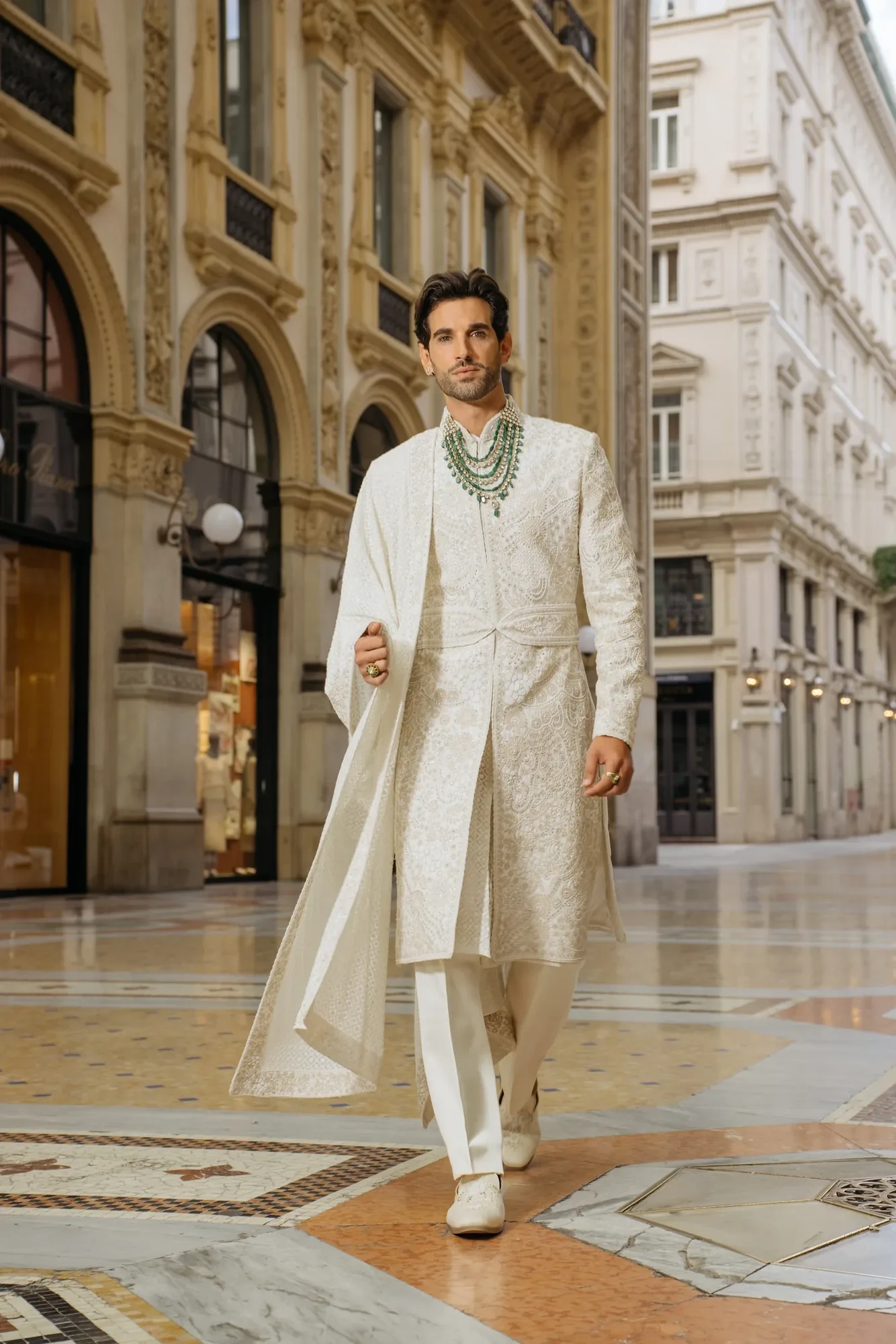 Ivory Draped Sherwani