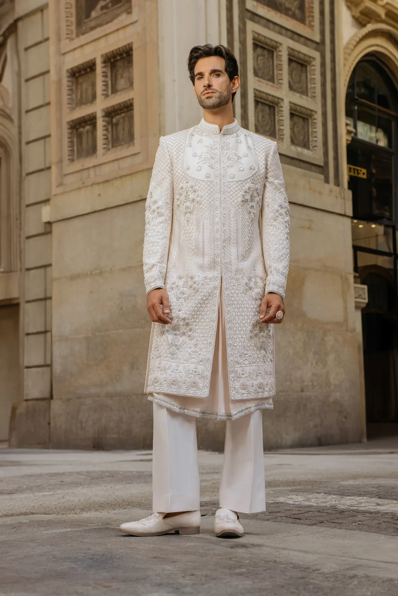 Ivory Floral Embroidered Sherwani