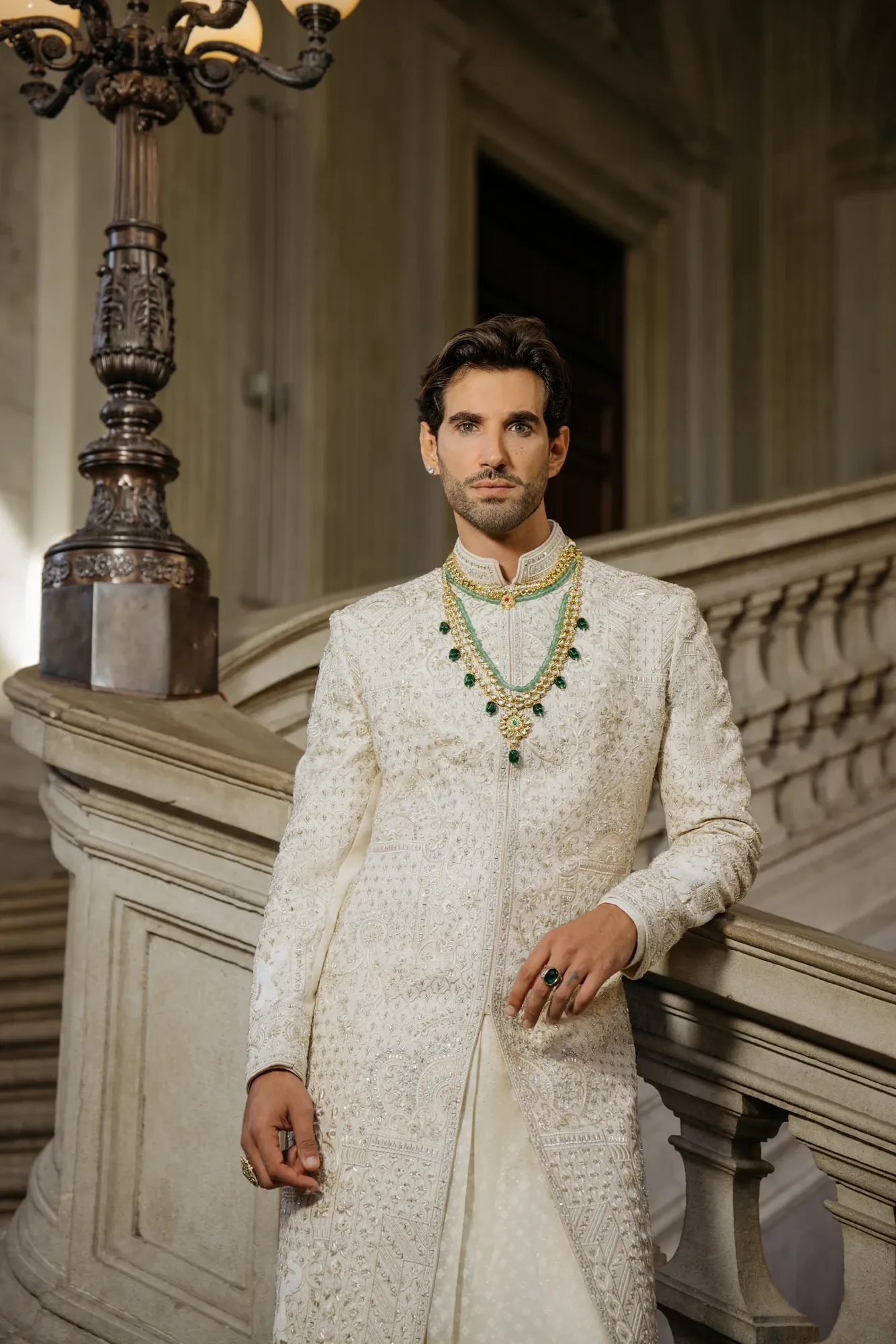Ivory Paisley Embroidered Sherwani