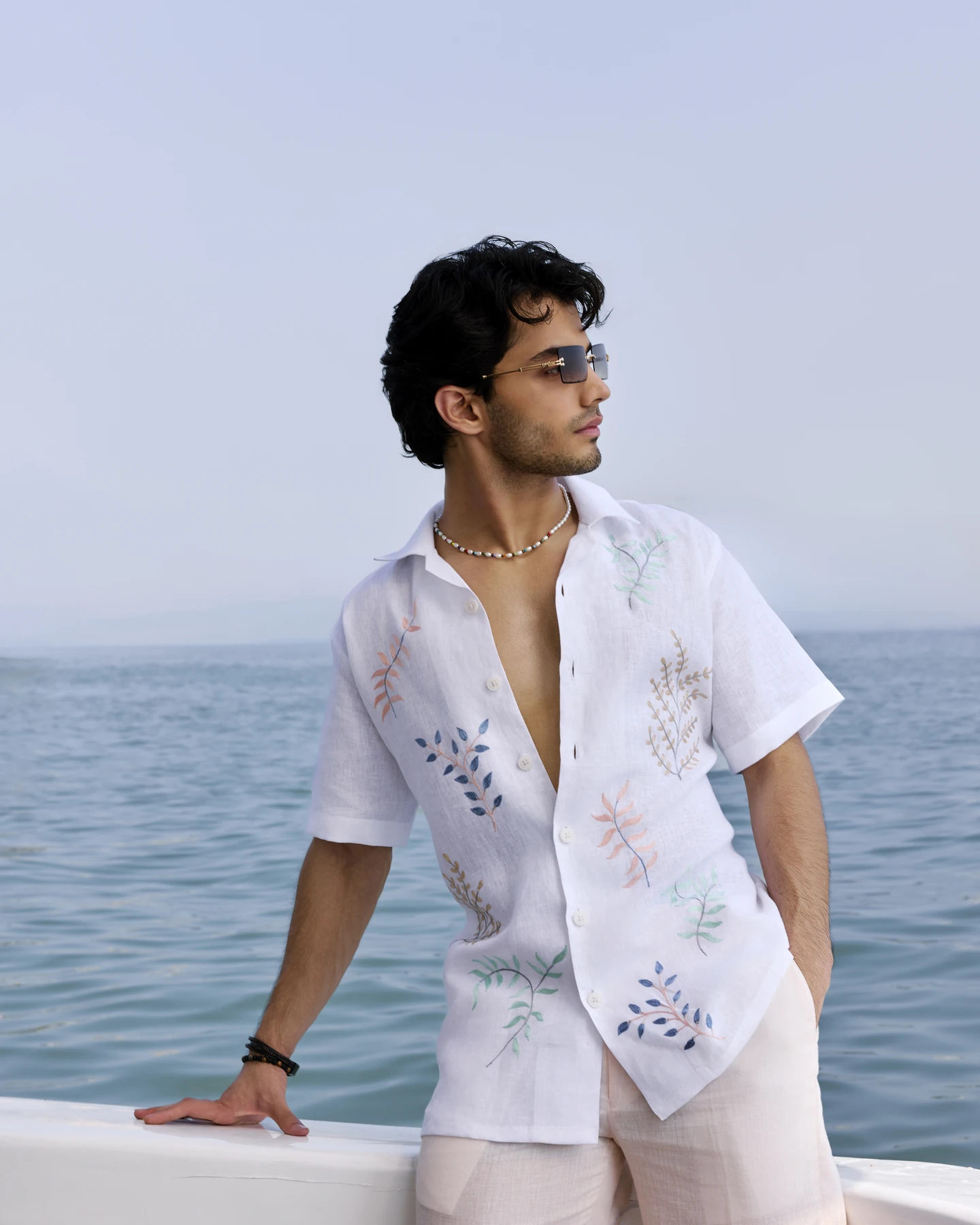 White Botanical Embroidered Shirt