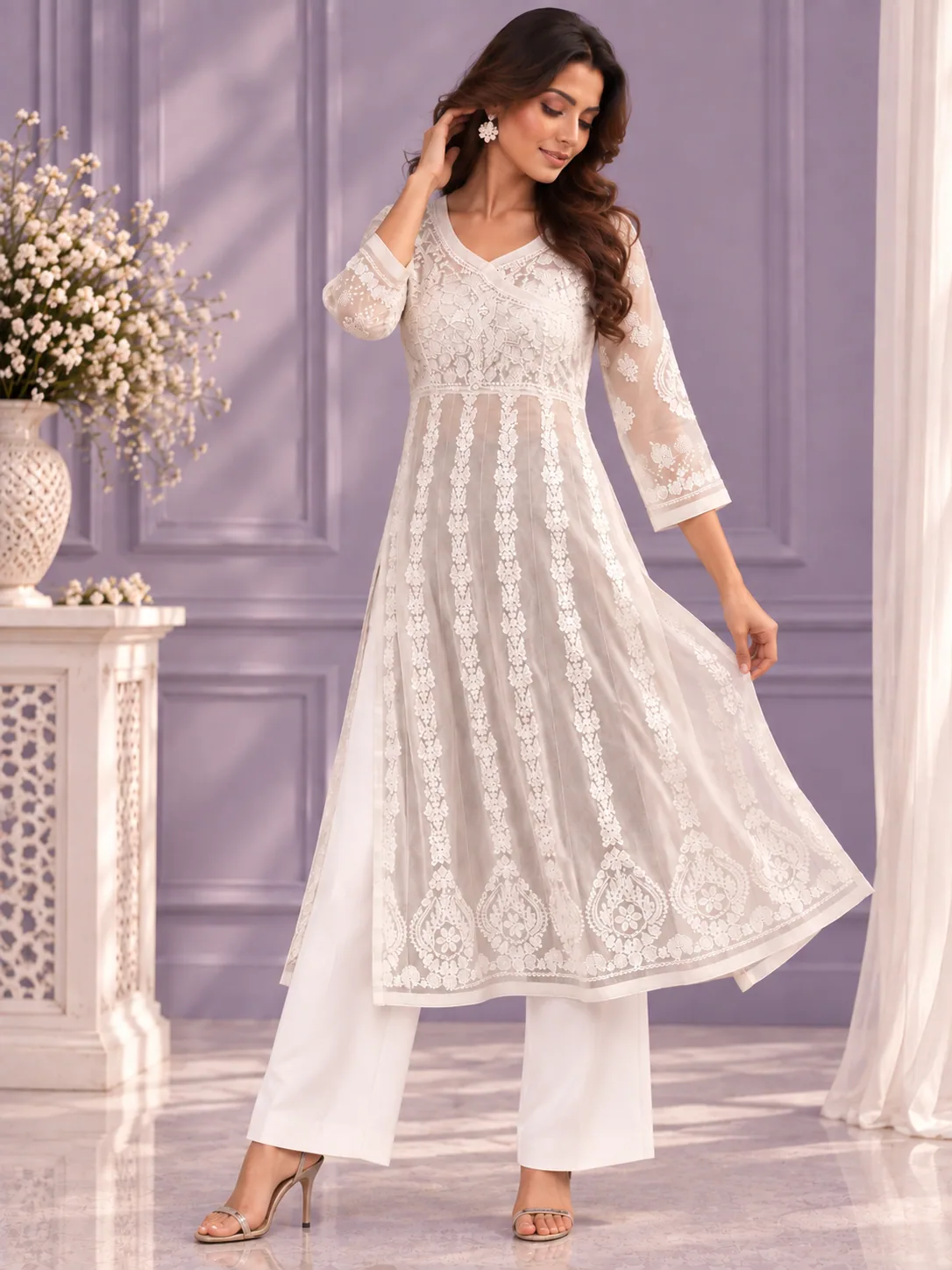 Pink Chikankari Kurta Set