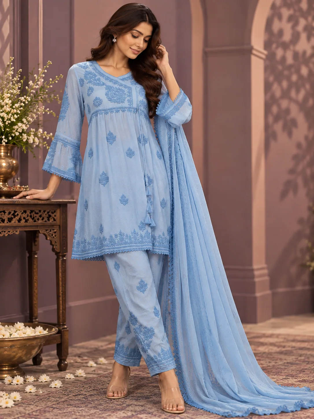 Blue Chikankari Kurta Set