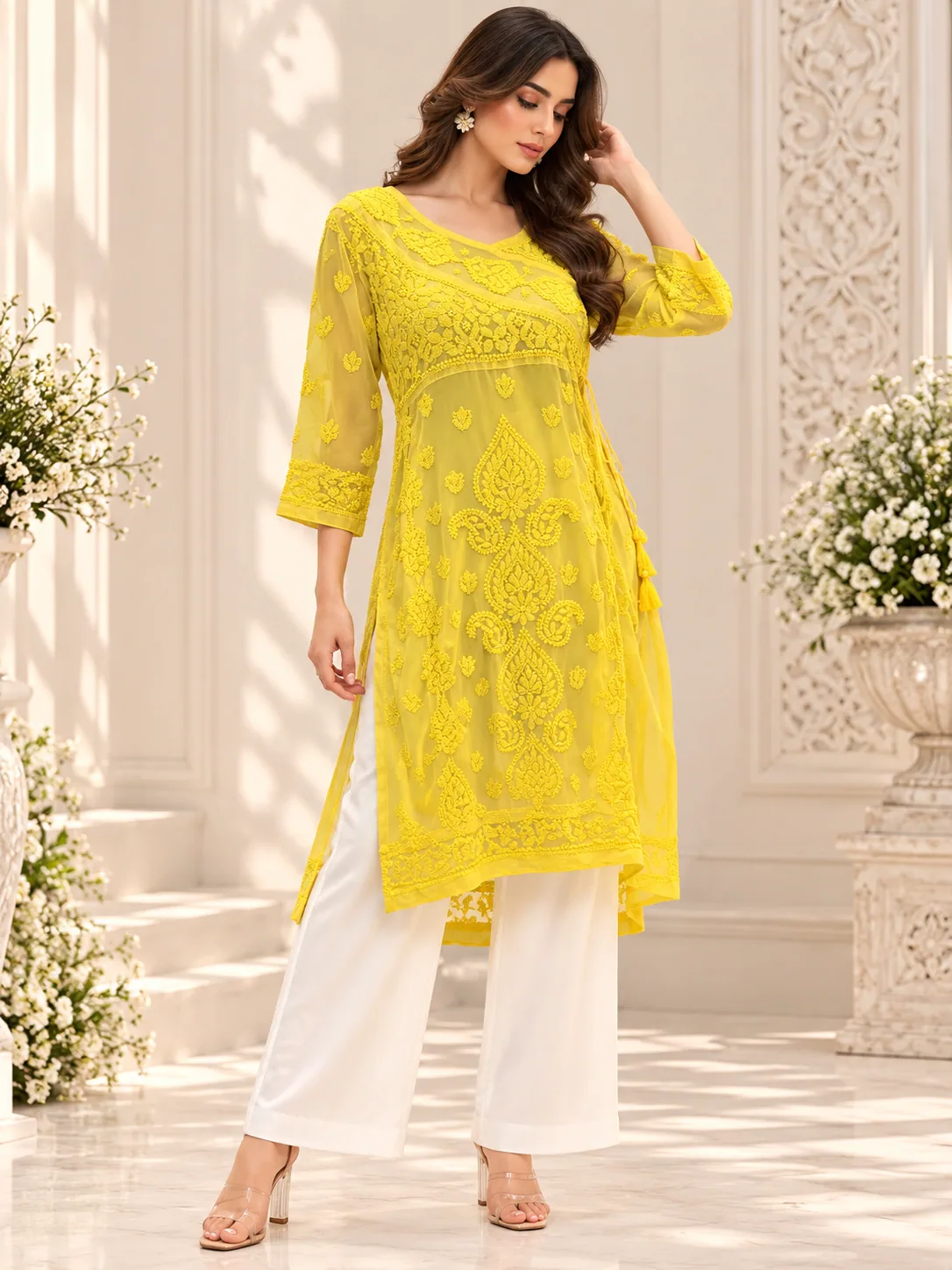 Bright Yellow Chikankari Kurta