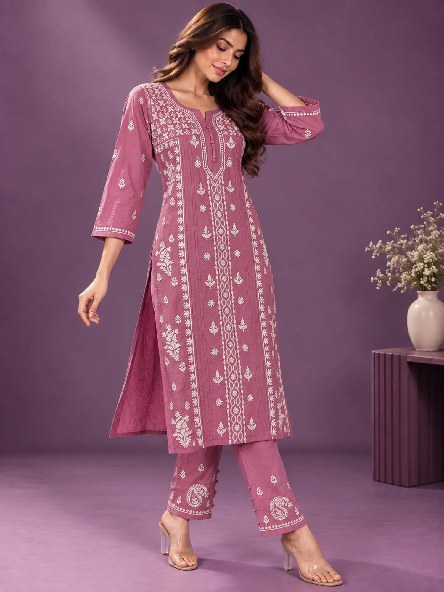 Pink embroidered kurta set