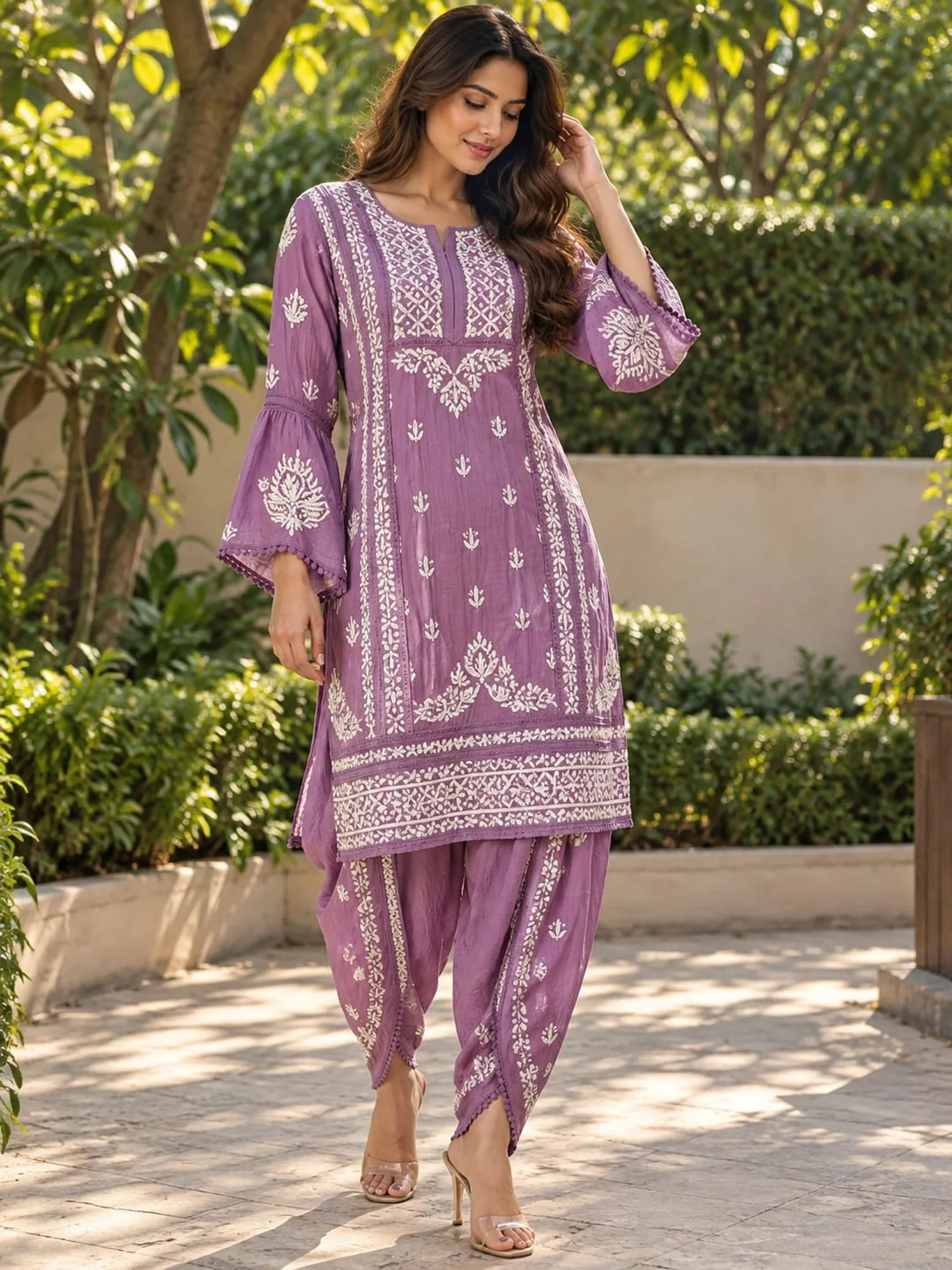 Purple embroidered kurta set