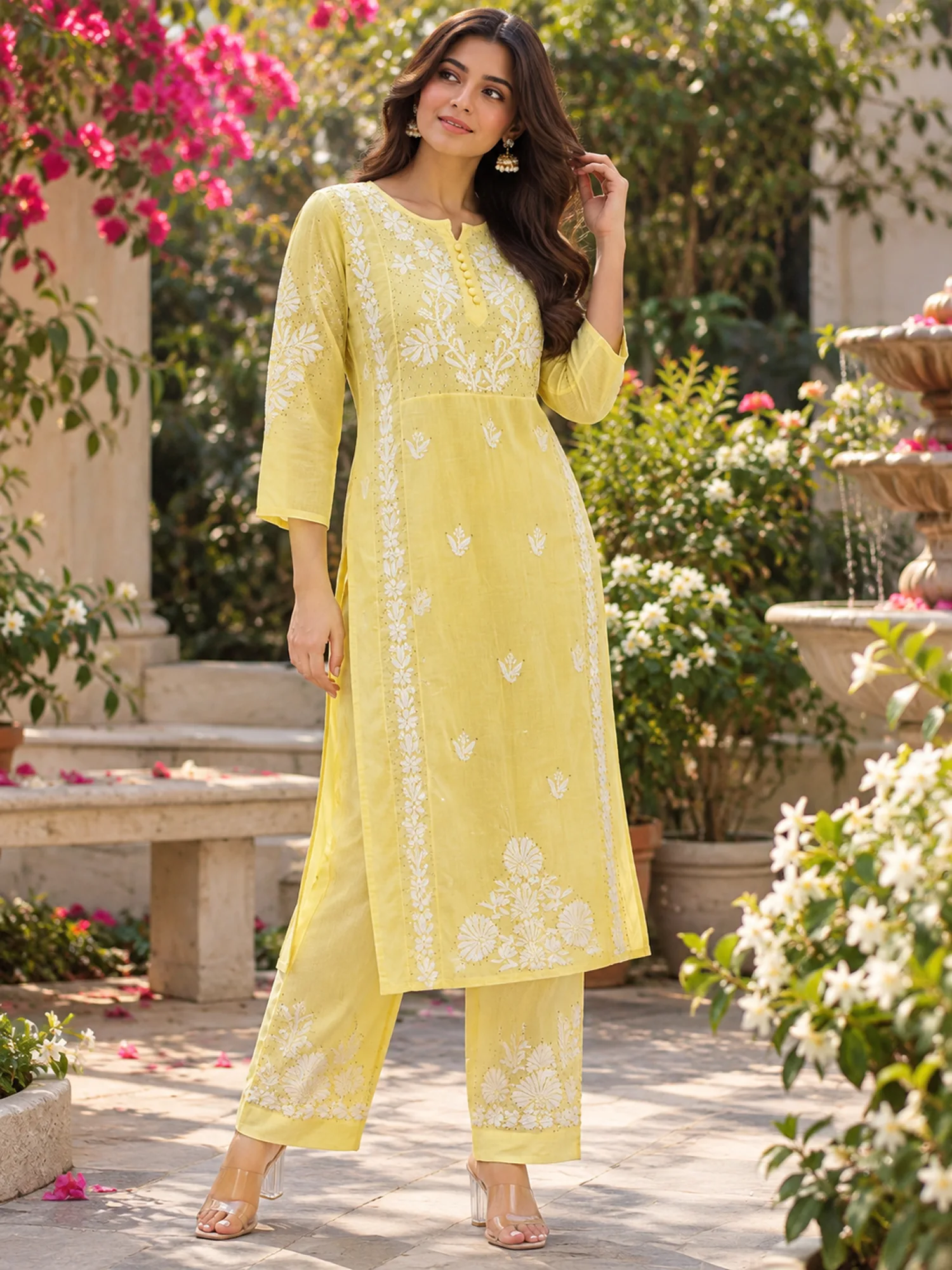 Yellow embroidered kurta set