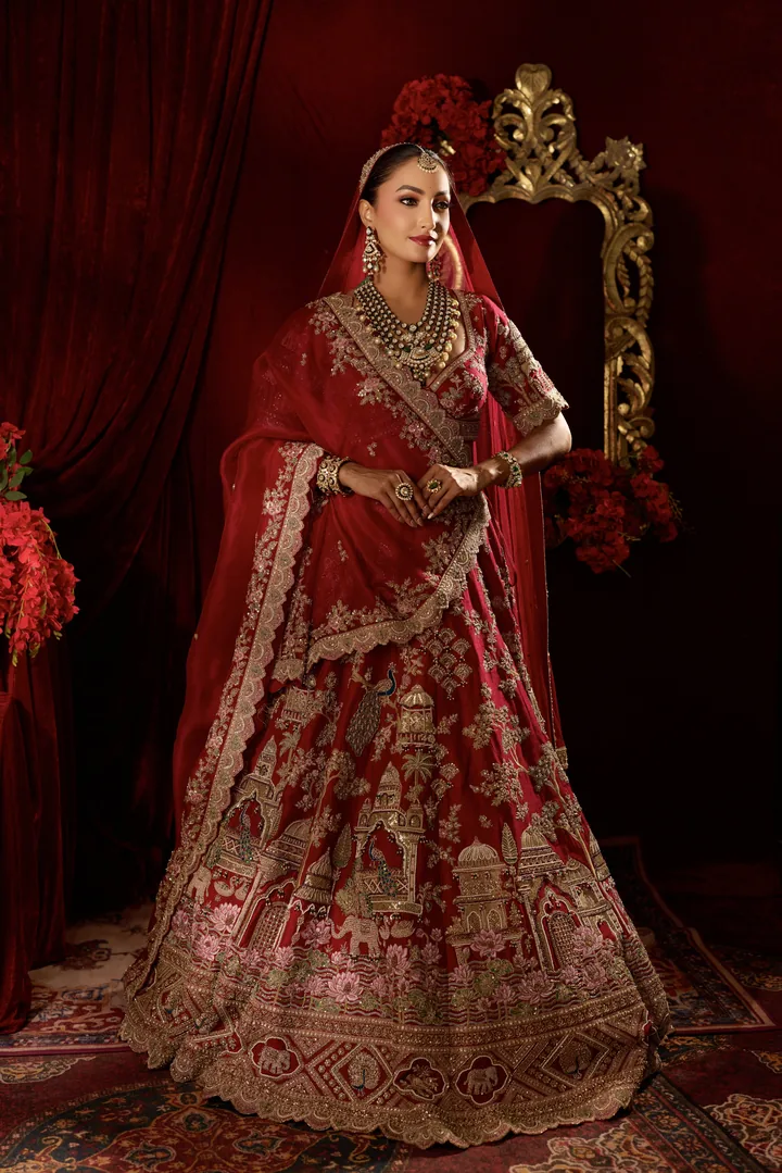 Sarva red bridal lehenga